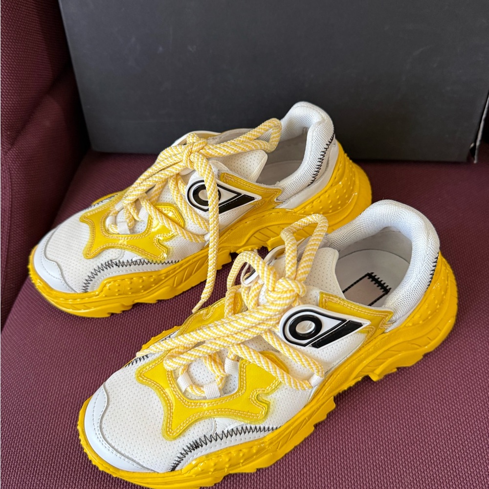 Vibrant Yellow and White Kids Sneakers